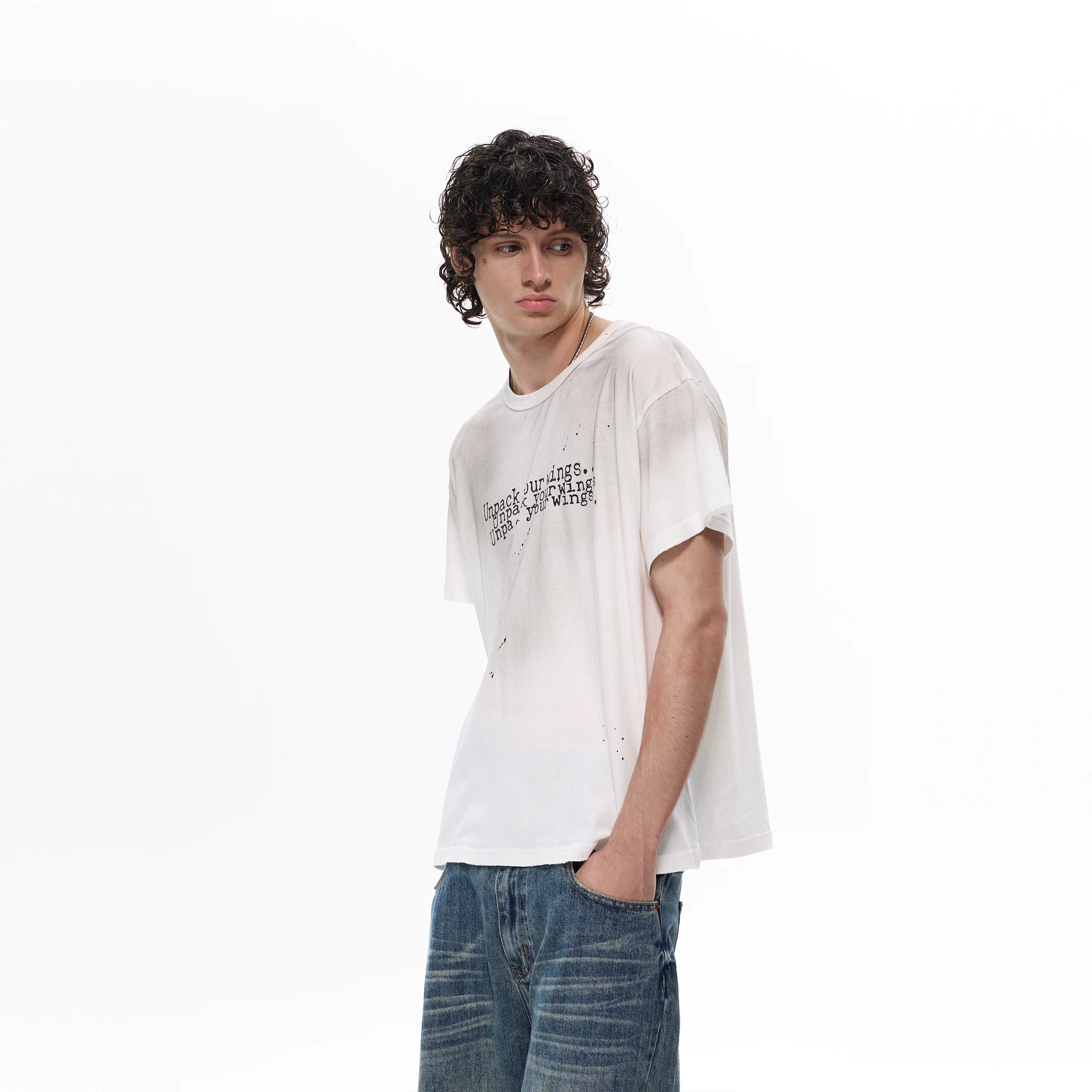 WLNEXT Splashing Ink Letter Print Lazy Tee