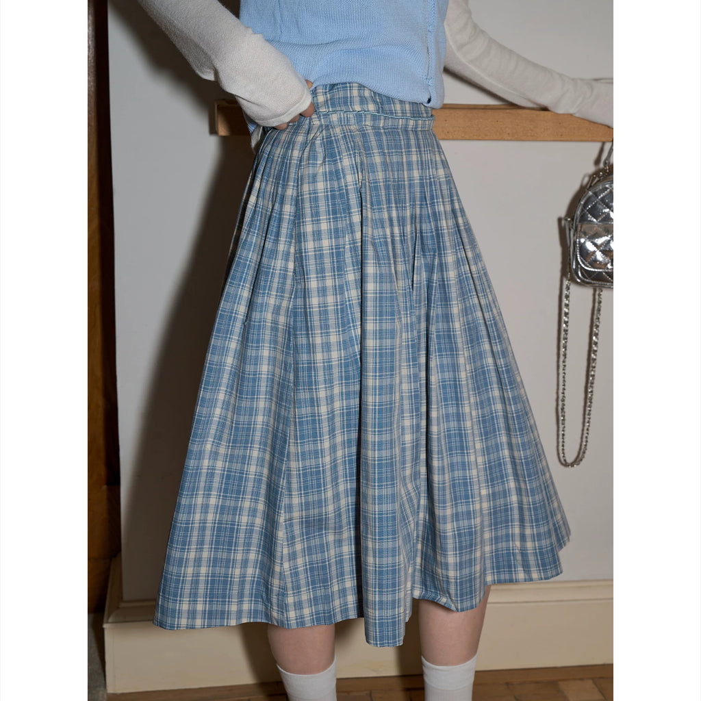XUJING High Waist Drape Plaid Skirt