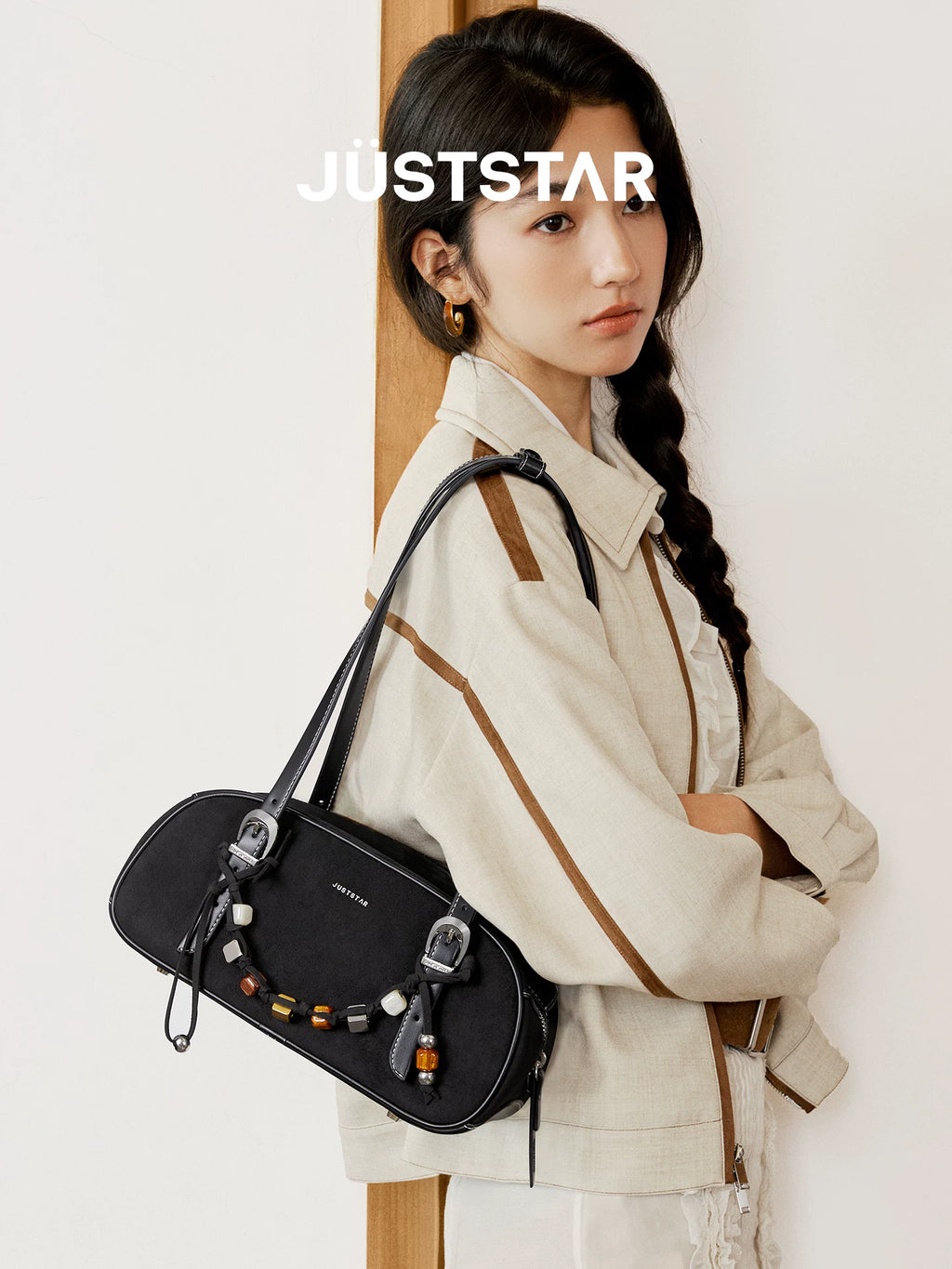 JUST STAR Suede Shoulder Armpit Bag