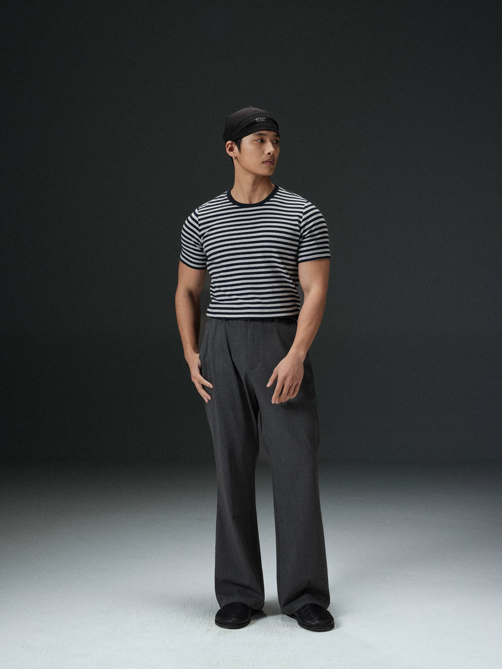 AFTERGLOW Front Shoulder Striped Slim Tee