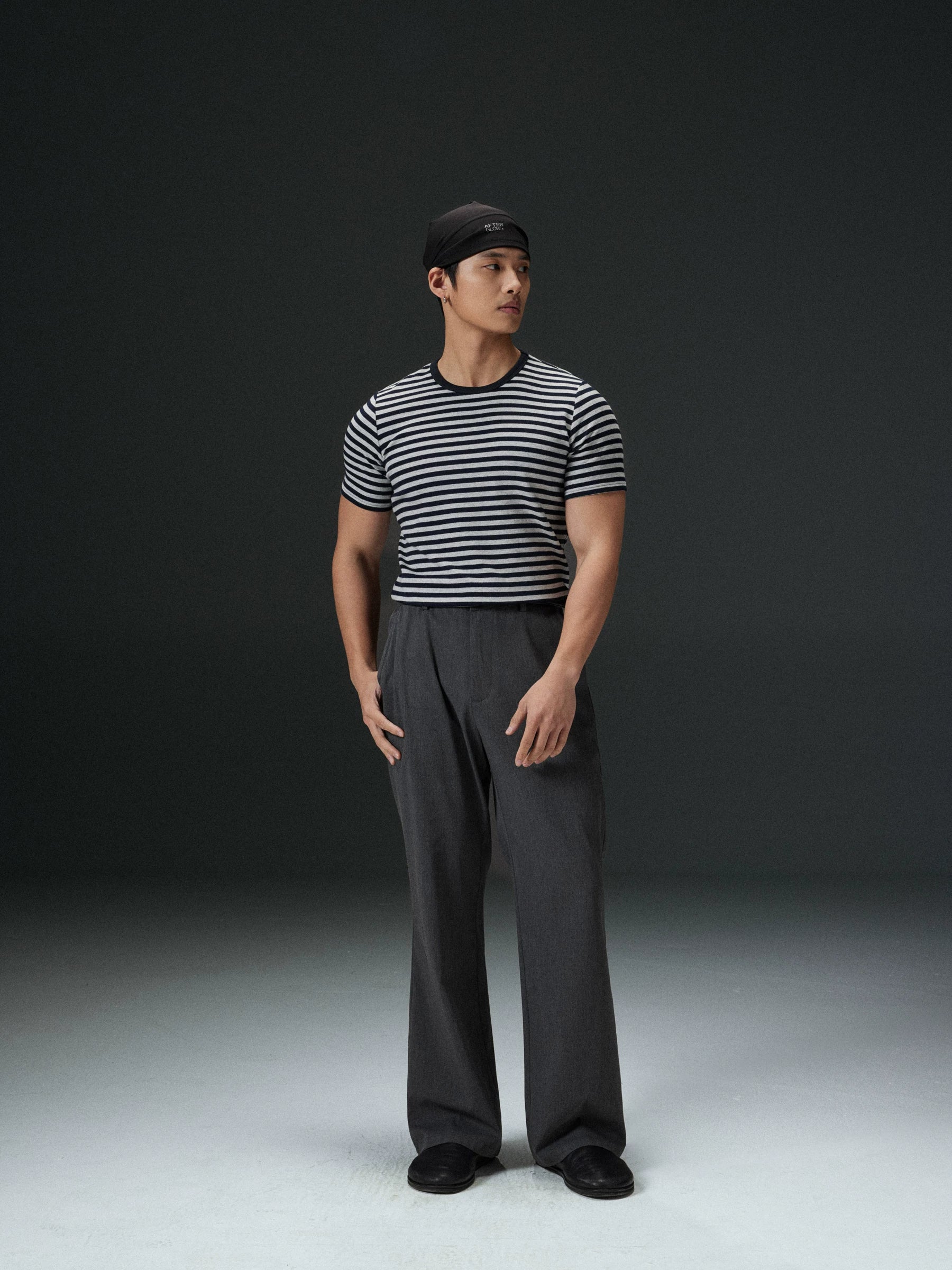 AFTERGLOW Front Shoulder Striped Slim Tee