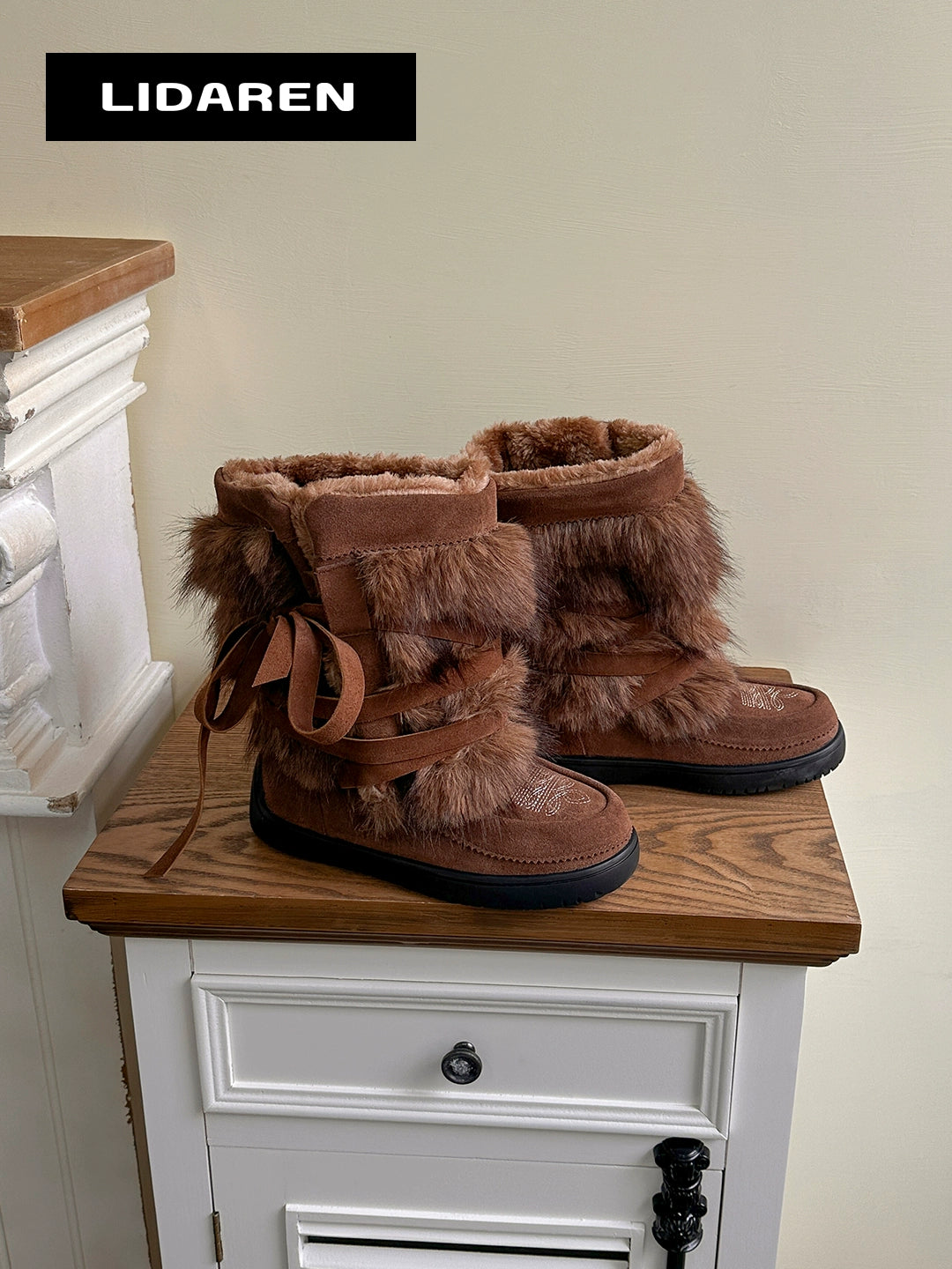 Lidaren Produced Leather Fleece Thick-soled Cotton Boots