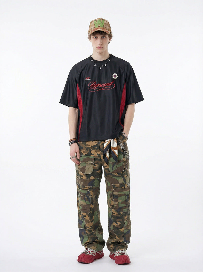 Inflation Contrast Splicing Shoulder Jacket Short Sleeve T-Shirt