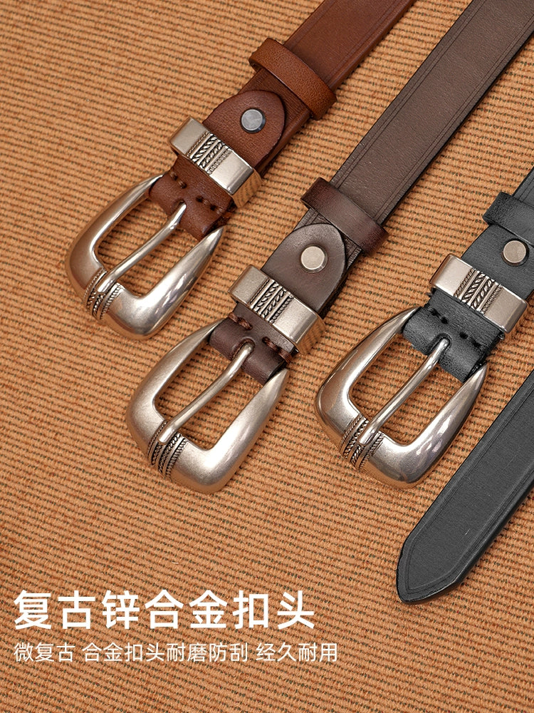 CULTUM Vintage Versatile Engraved Silver Buckle Leather Belt