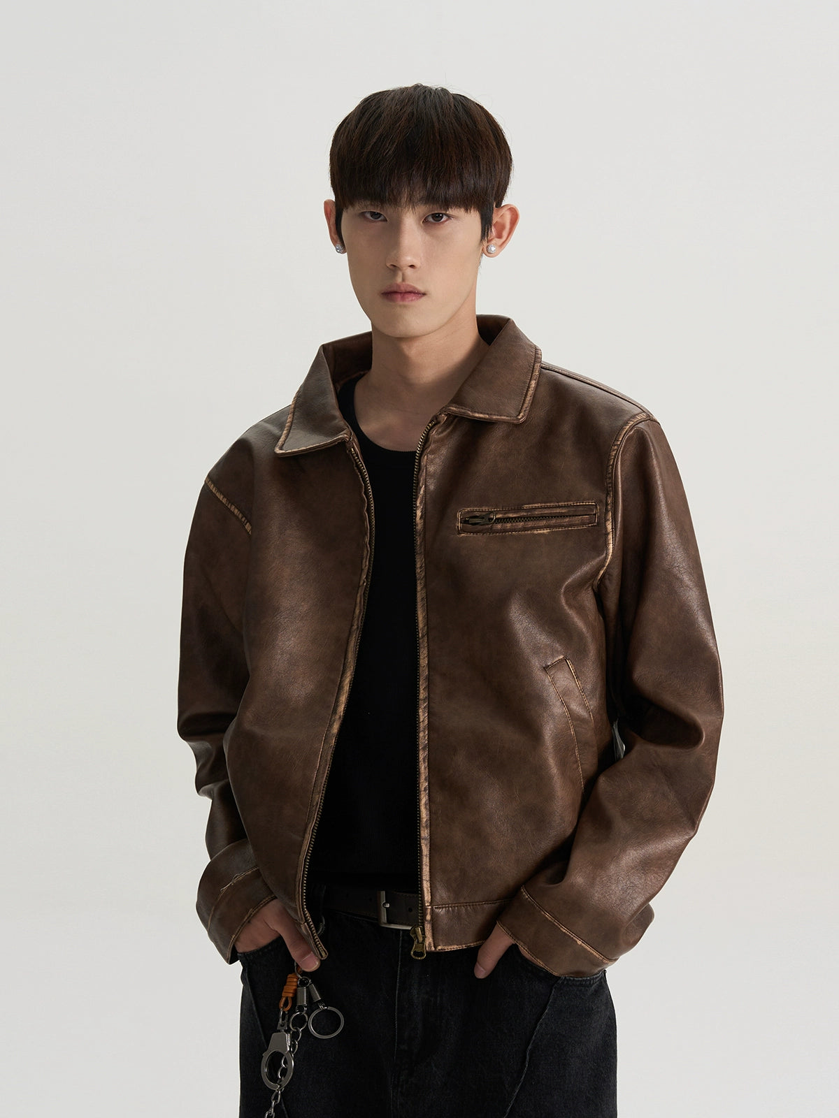 A PUEE x RHNDE Retro Made Old PU Leather Jacket Clip Jacket