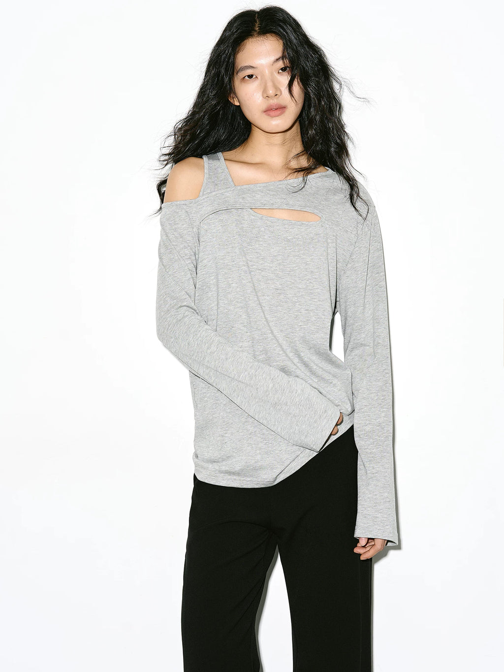EIGHTHMONTH Slash Shoulder Hollow Loose Long Sleeve