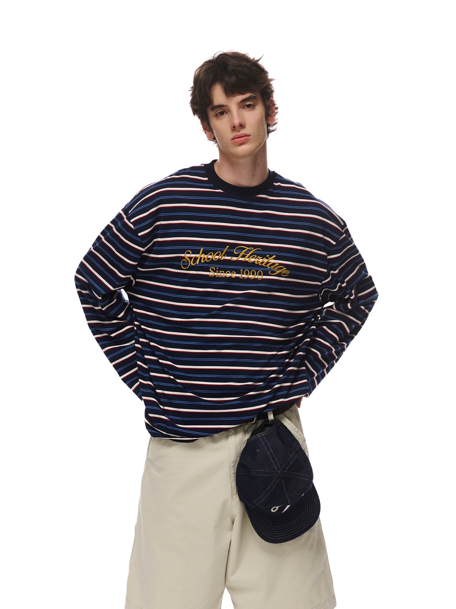 Loopsoon Striped Chest Contrast Print Crew Neck Long Sleeve