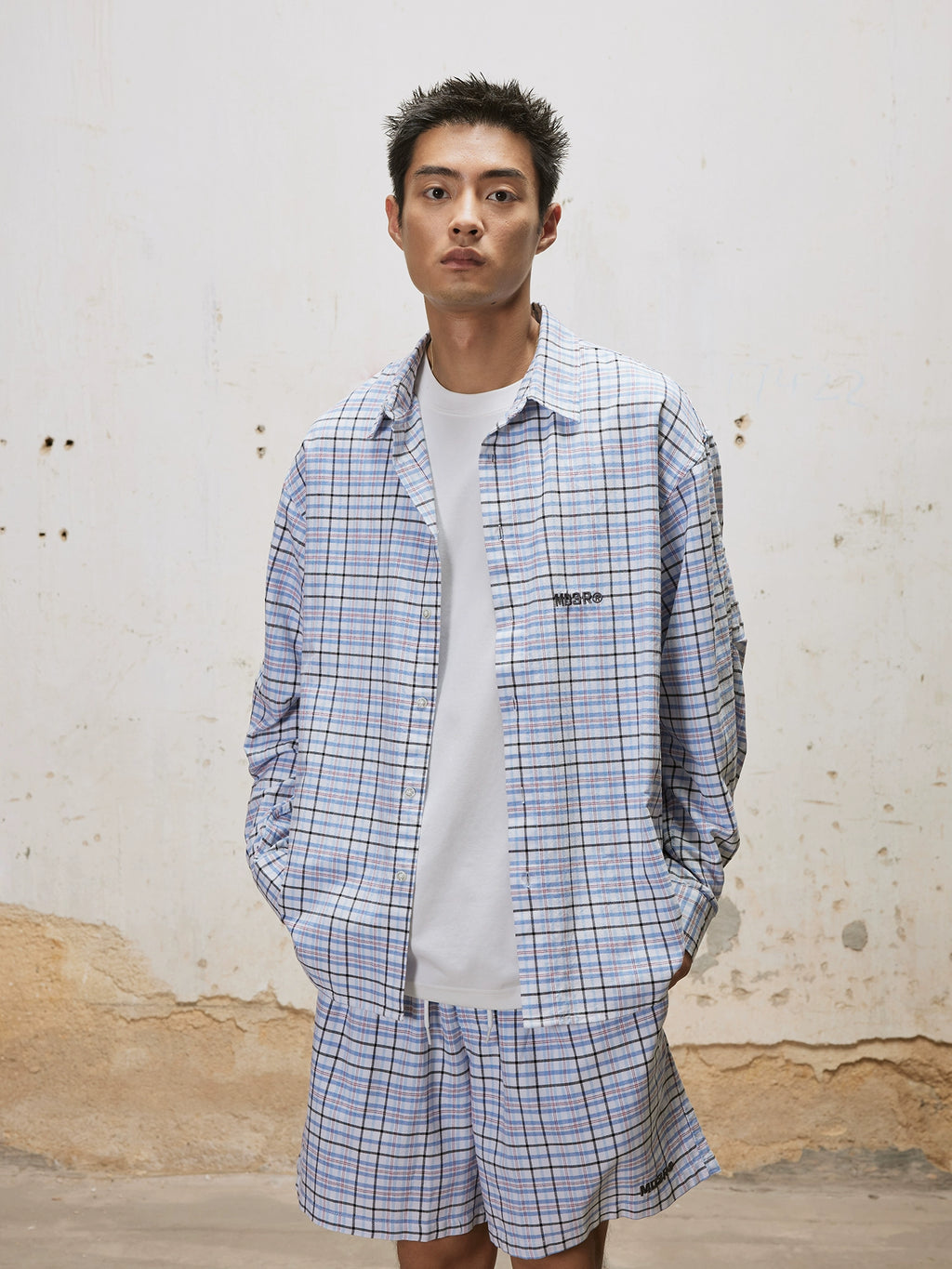 Madeinerror Casual Neutral Simple Plaid Shirt Shorts Set