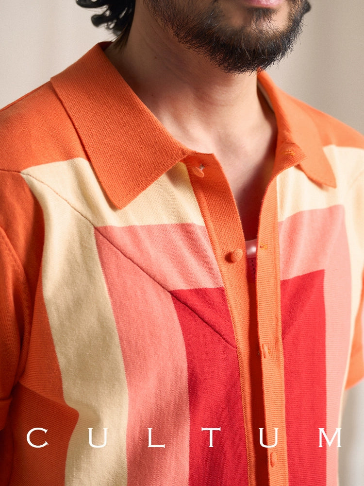 CULTAM Vintage Cardigan Short Sleeve Knitted Polo Shirt