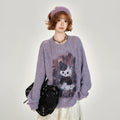 Girlyhalo Vintage Print Pullover Crew Neck Knitted Sweater