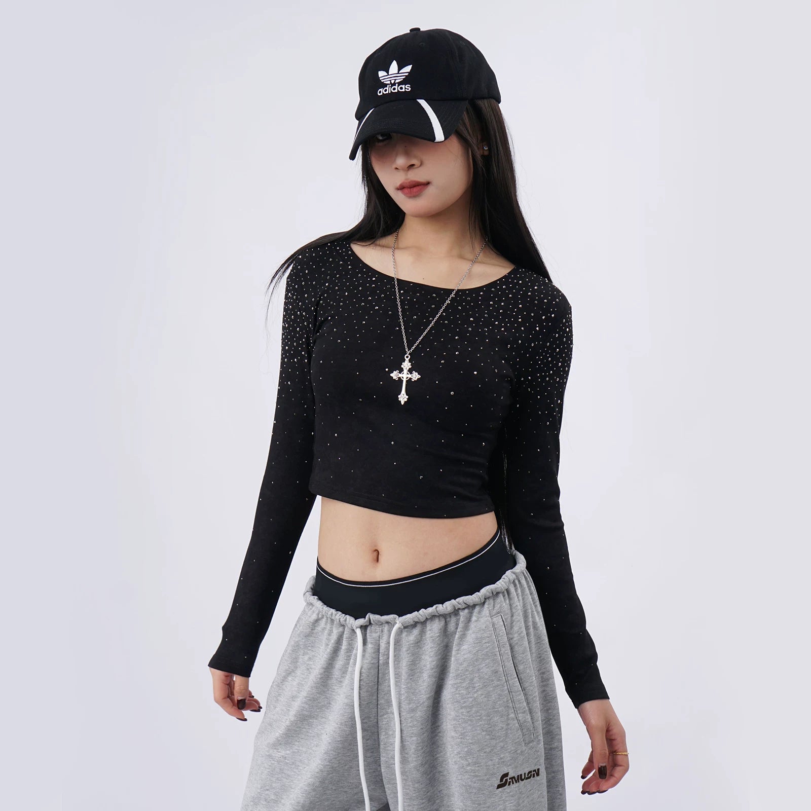 SAMUSAN Irregular Hot Diamond Short Long Sleeve