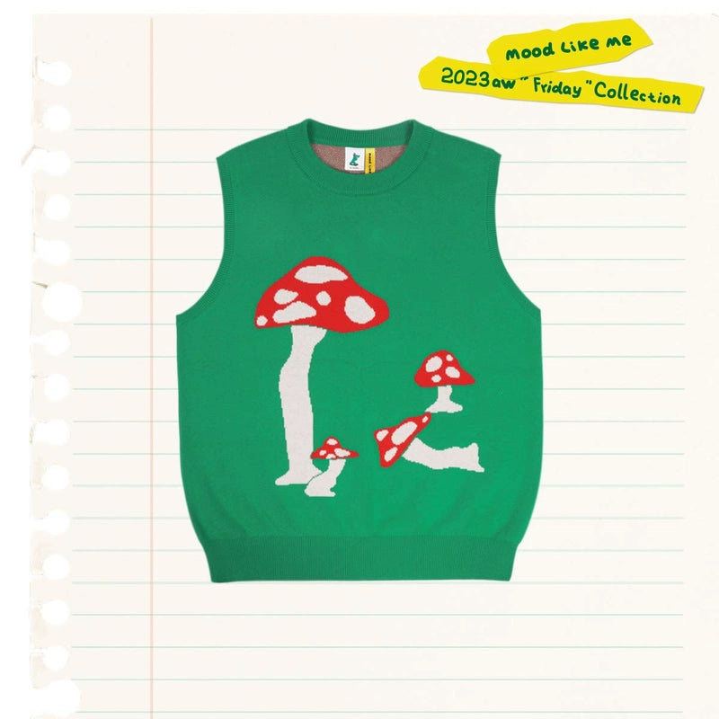 MoodLikeMe Mushroom Jacquard Fun Knitted Pullover Vest