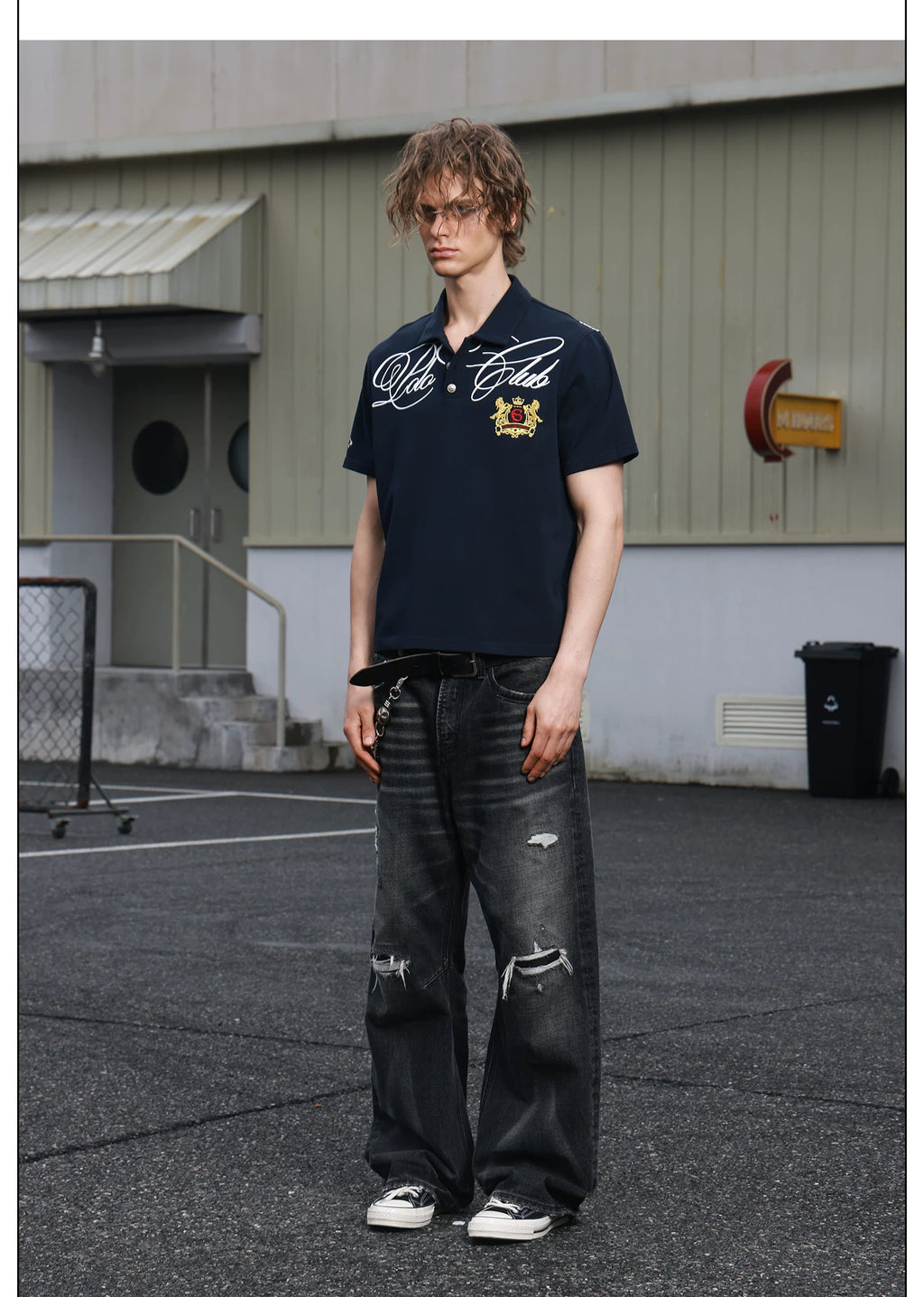 SAXGENWON Vintage Embroidery Front Shoulder Polo Tee
