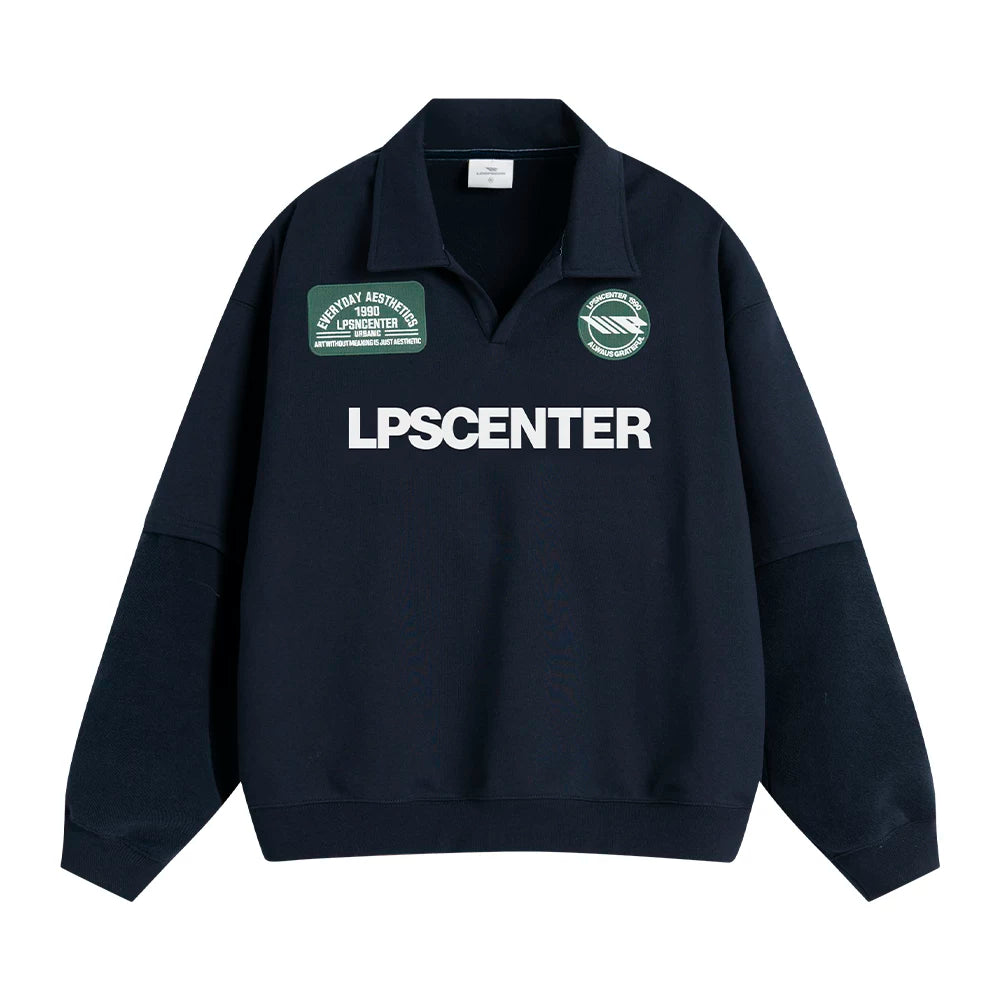 Loopsoon Retro Sporty Polo Collar Sweatshirt with Letter Print