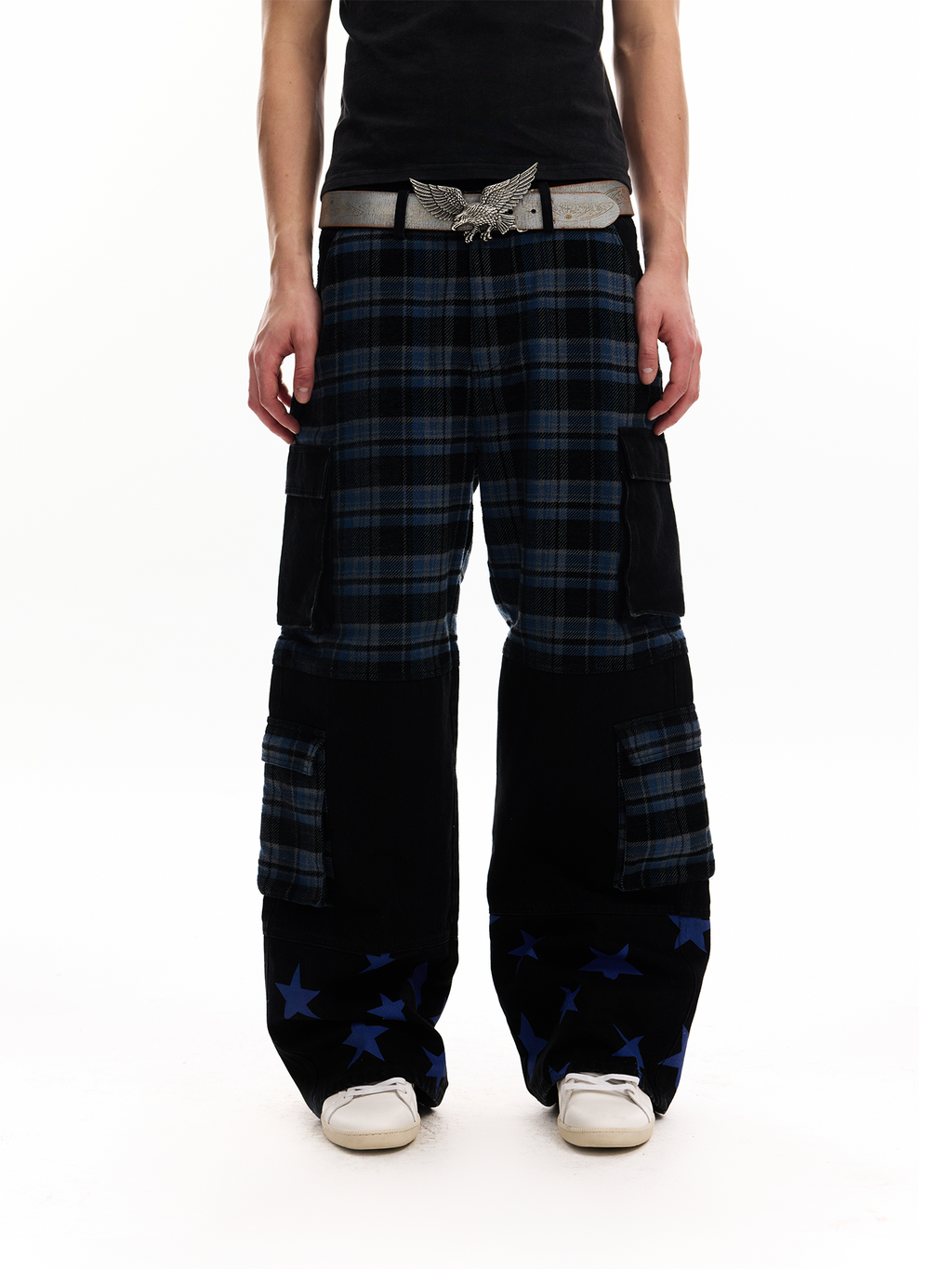 No E Mosen Plaid Multi-pocket Straight Jeans