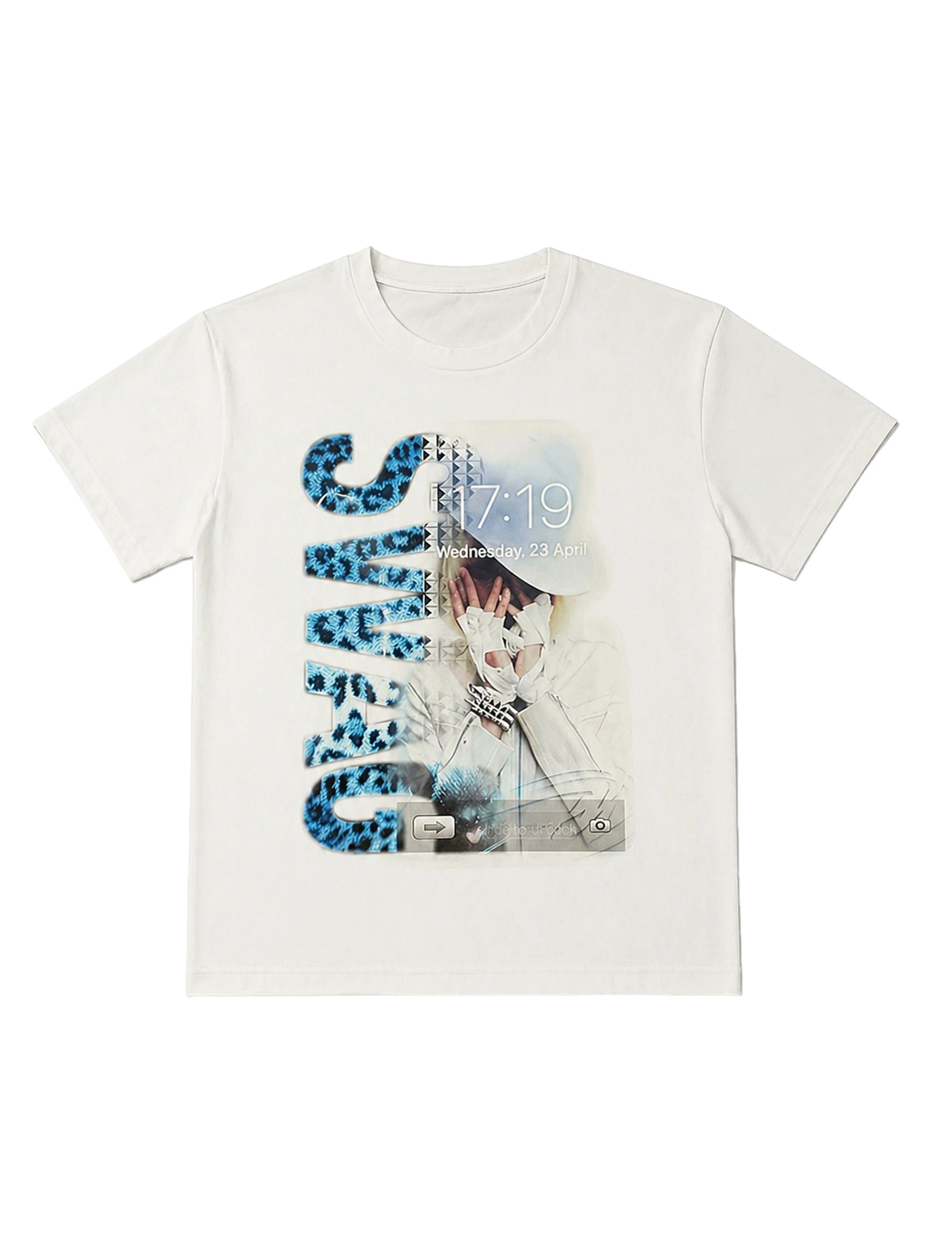 PAIKI Leopard Print Electronic Portrait Print Round Neck Tee