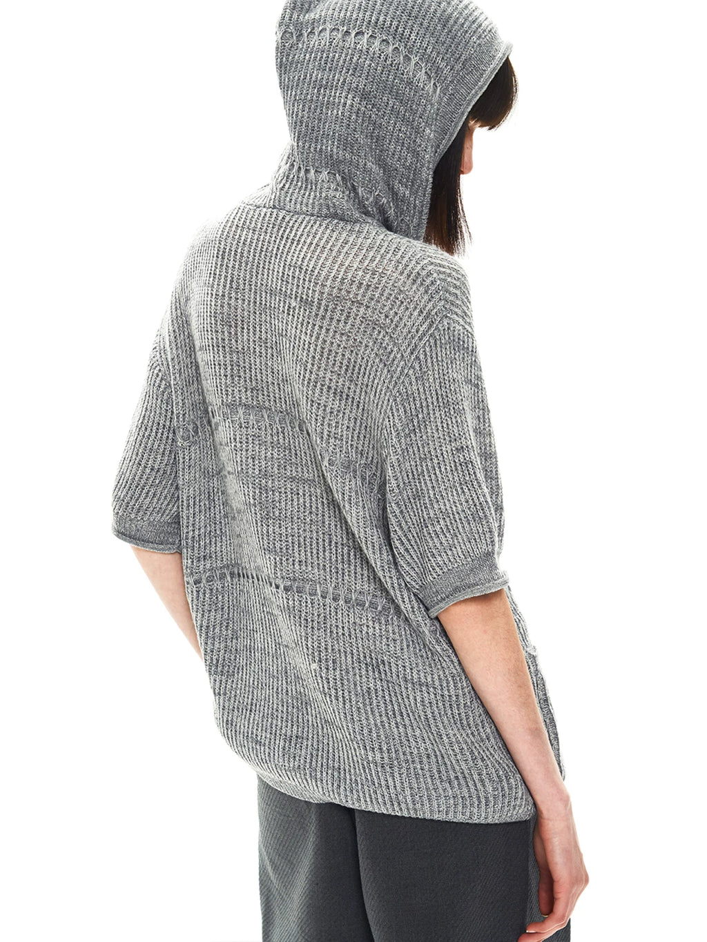 Slight Vogue Jacquard Hooded Wool Short Sleeve Cardigan