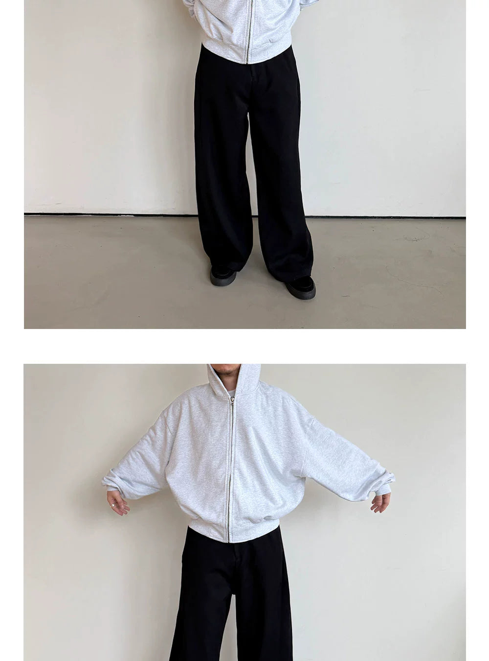 Anniehall Large Silhouette Bat Sleeve Short Wide Zip Hooded Sweater