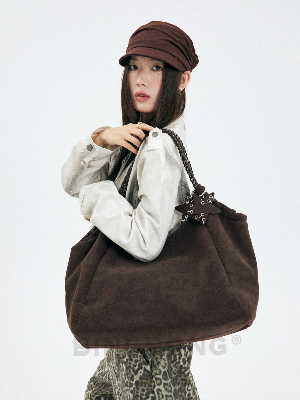 BINGBONG Suede Large Capacity Shoulder Bag