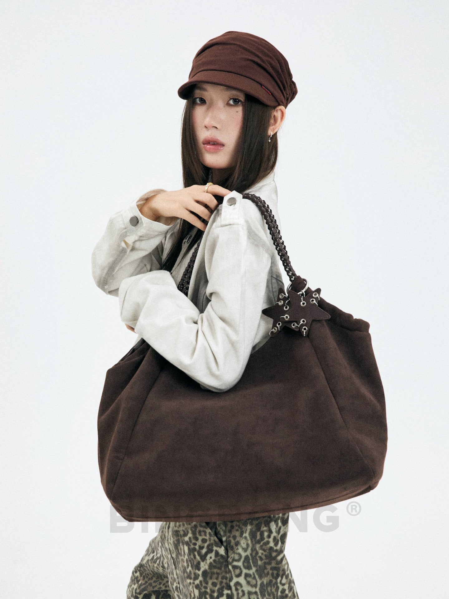 BINGBONG Suede Large Capacity Shoulder Bag