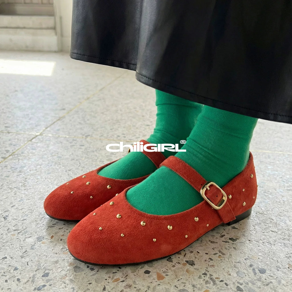 CHILIGIRL Rivet Shallow Suede Shoes