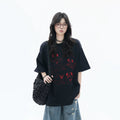 Zuocisankon Lazy Shoulder Fun Cute Cat Embroidery Tee