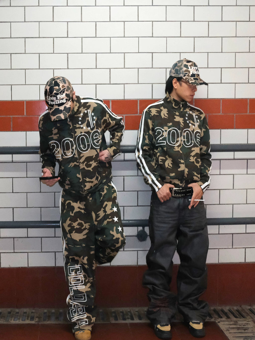 ColdAsia Embroidered Ribbon Striped Camouflage Loose Sport Set