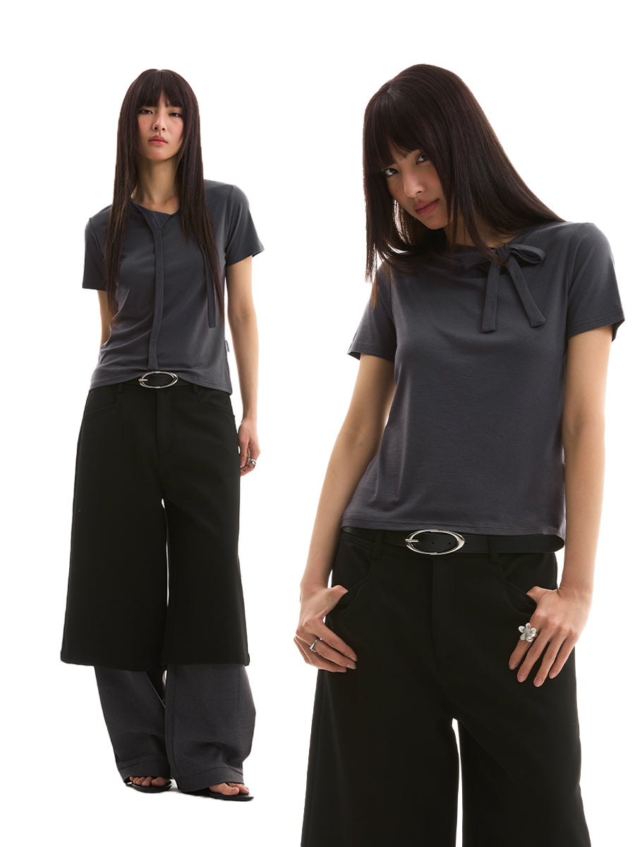 FUNKYFUN Lyocell Skin Fabric V-Neck Lace Tee