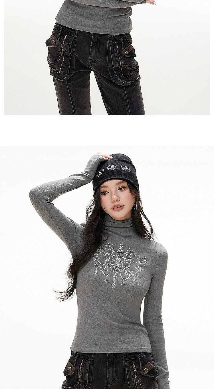 Imone Slim and Thin Hot Bead Turtleneck Knitted Long Sleeves
