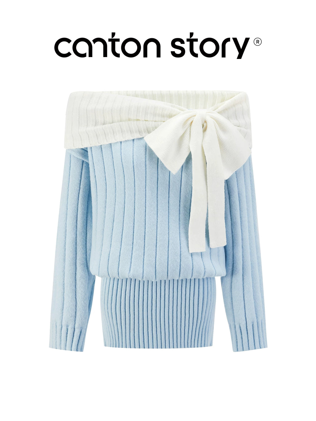 Cantonstory One-word Shoulder-wrapped Hip Long-sleeved Knitted Dress