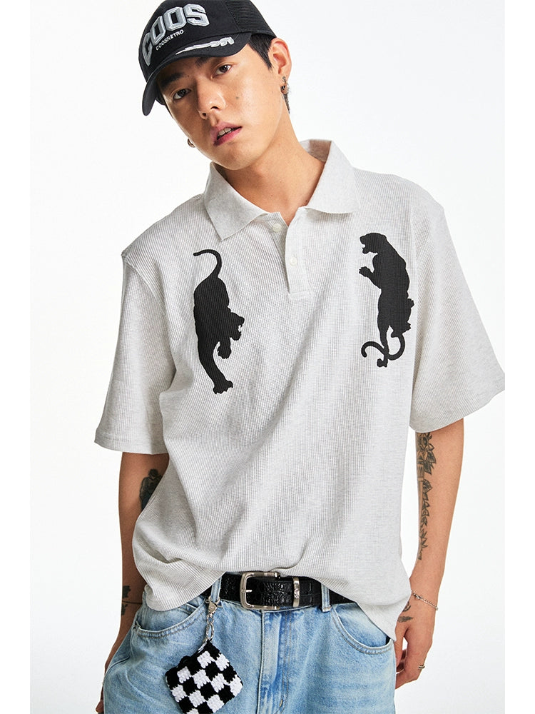 CoosRetro Polo Collar Casual Versatile Printed Tee