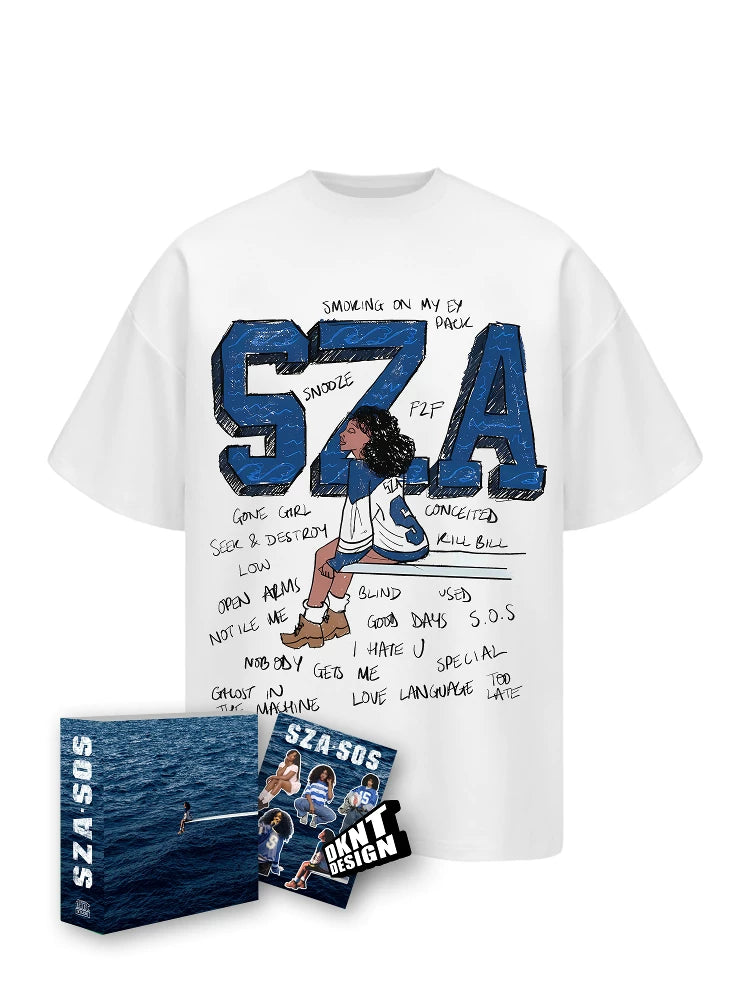 DKNT Cartoon Graffiti Small Neckline Casual Tee