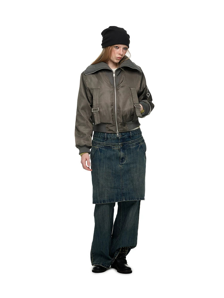 JIKOO Retro Fake Two-piece Skinny Jeans