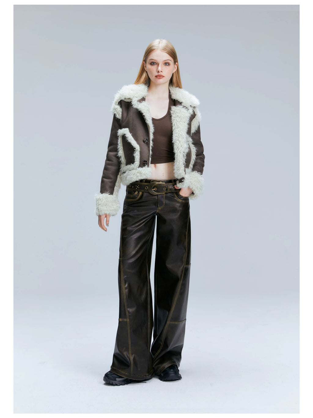 2th Desire Retro Loose Versatile Straight Leather Pants