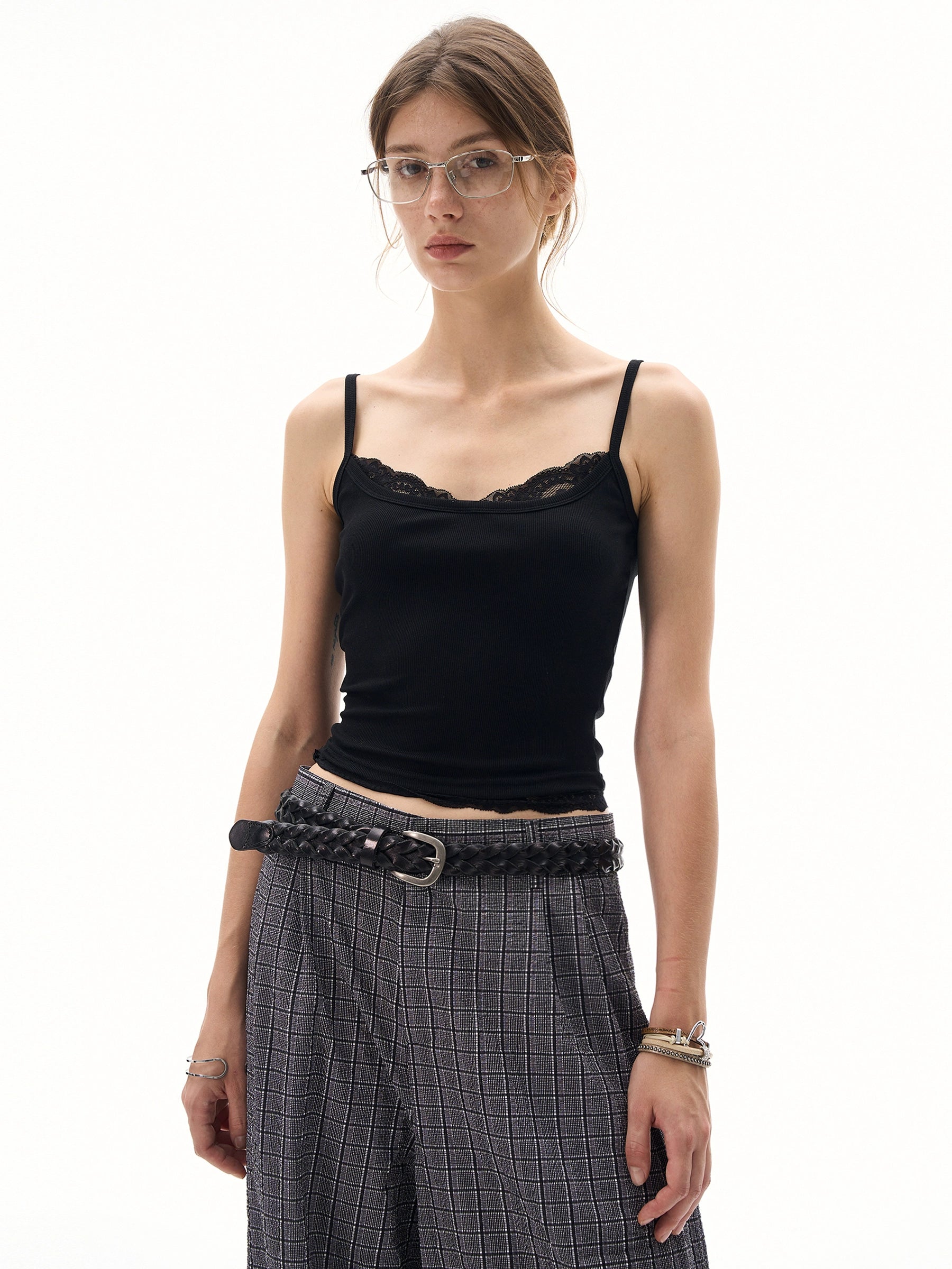MADWITCH Fake Two-piece Lace-edged Sling Vest