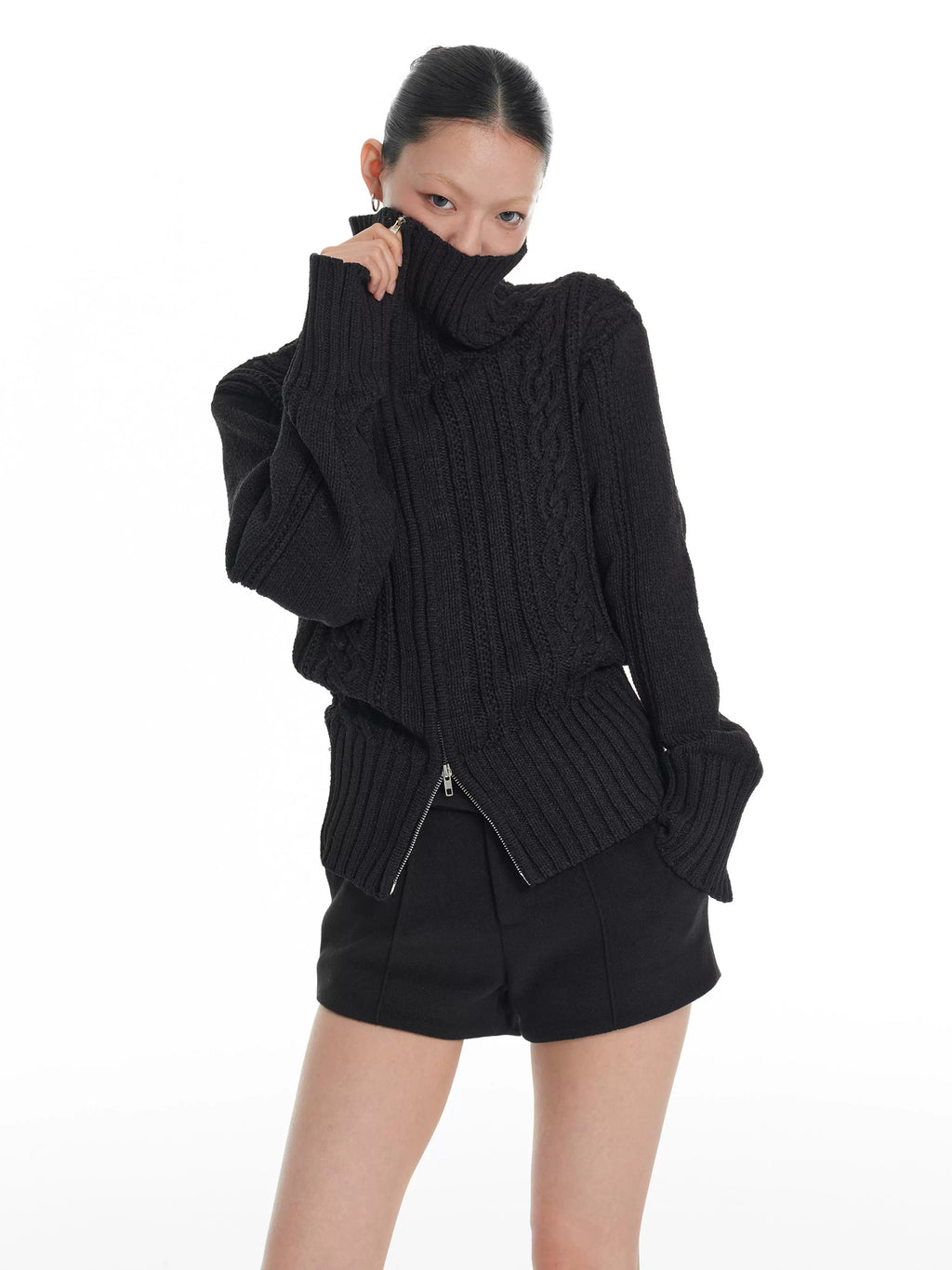 LINY LIBERTY Vintage Stand-up Neck Knitted Thick Needle Sweater Cardigan Jacket
