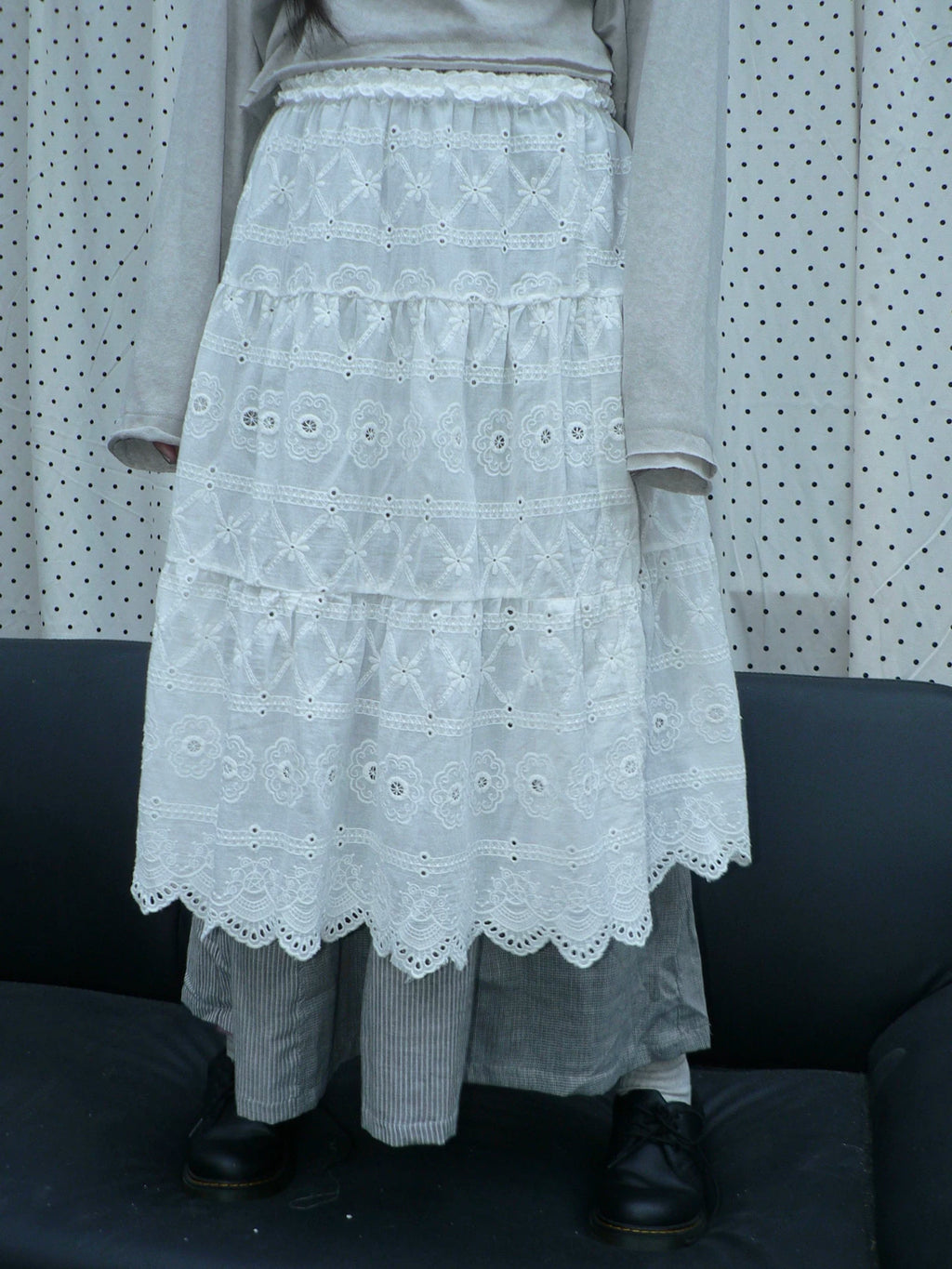 Ang:project Openwork Embroidered Strappy Fart Curtain Skirt