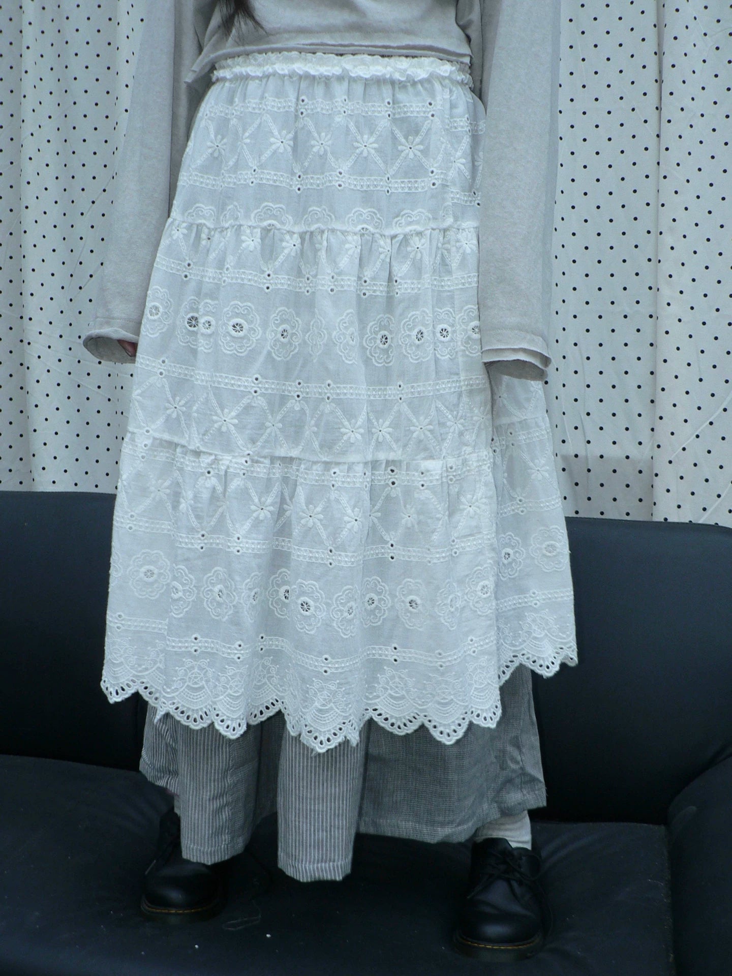 Ang:project Openwork Embroidered Strappy Fart Curtain Skirt