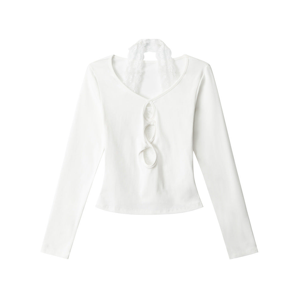 Nariele Lace V-Neck Neck Hollow Long Sleeve