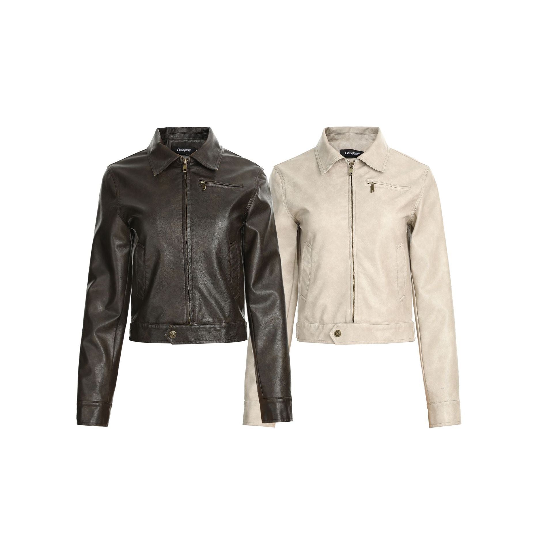 CHANYOOU Retro Lapel Short Leather Jacket