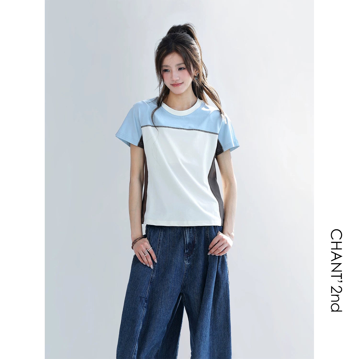 CHANT2nd Contrasting Color Splicing Casual Tee