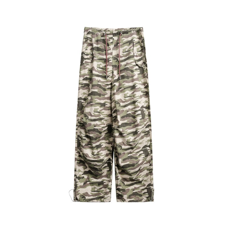 BTSG washed multi-pocket camouflage Bahn wind pleated pants