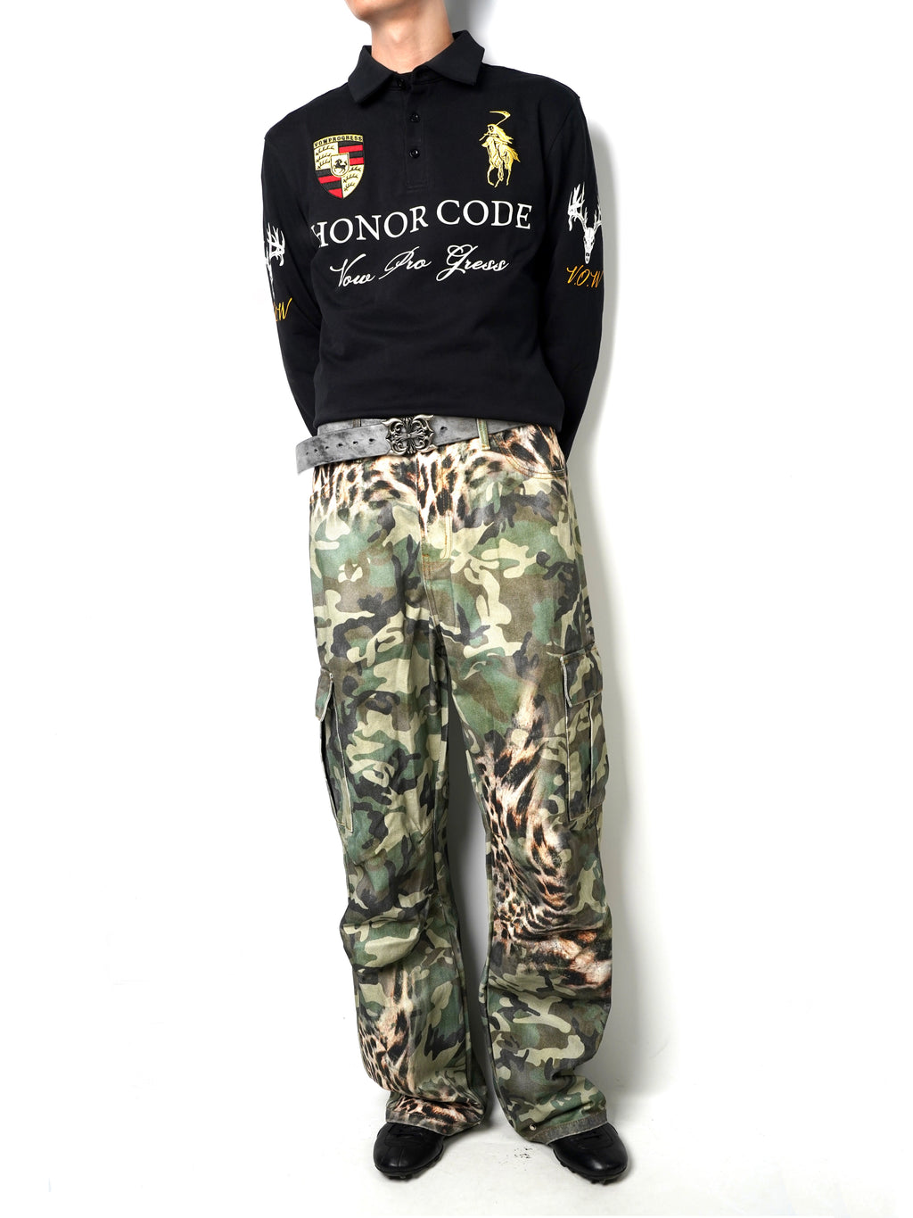 VOWPROGRESS Waist Embroidery Racing Polo Long Sleeve