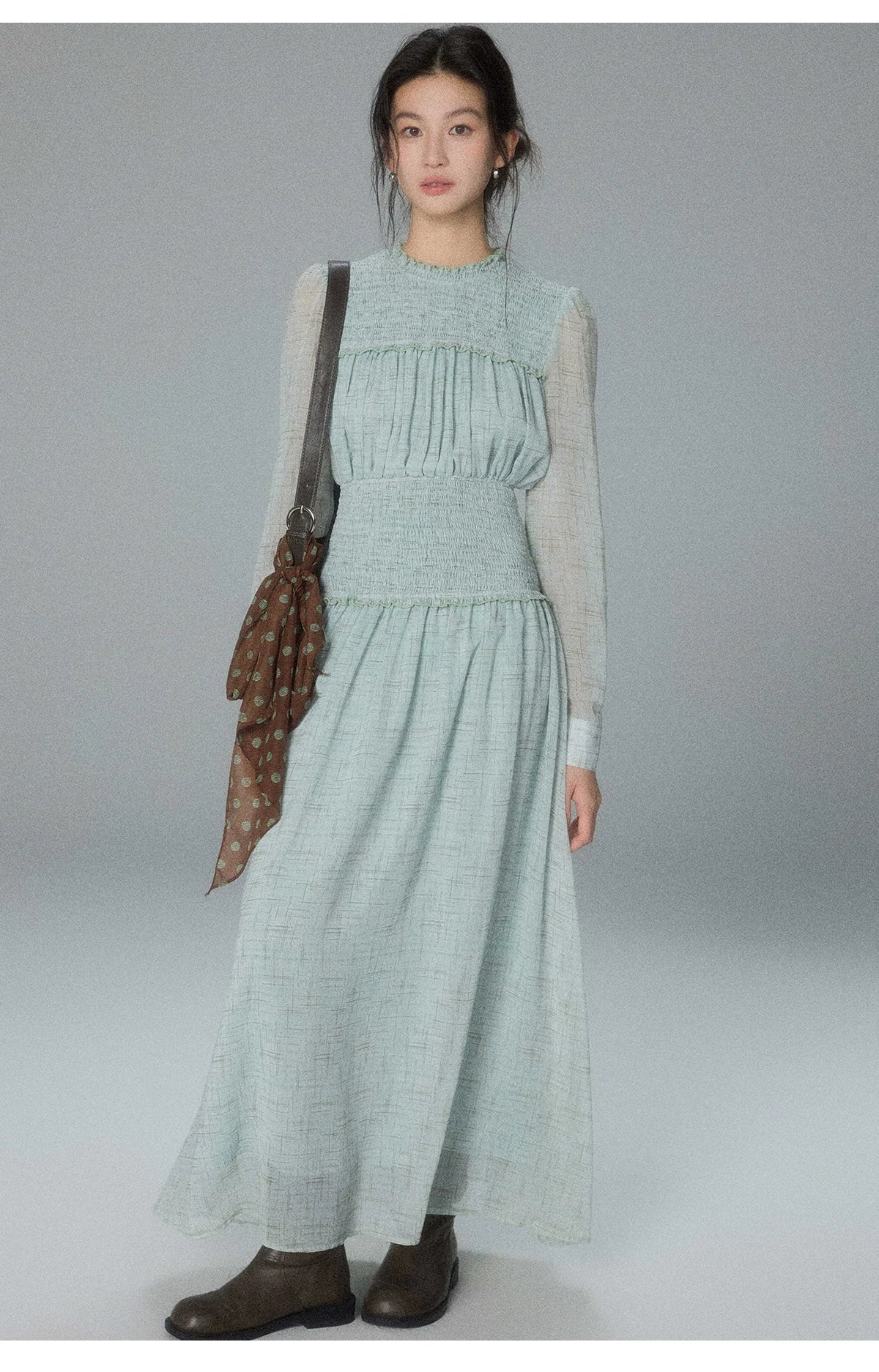 TYANG Retro Waist Long-sleeved Dress