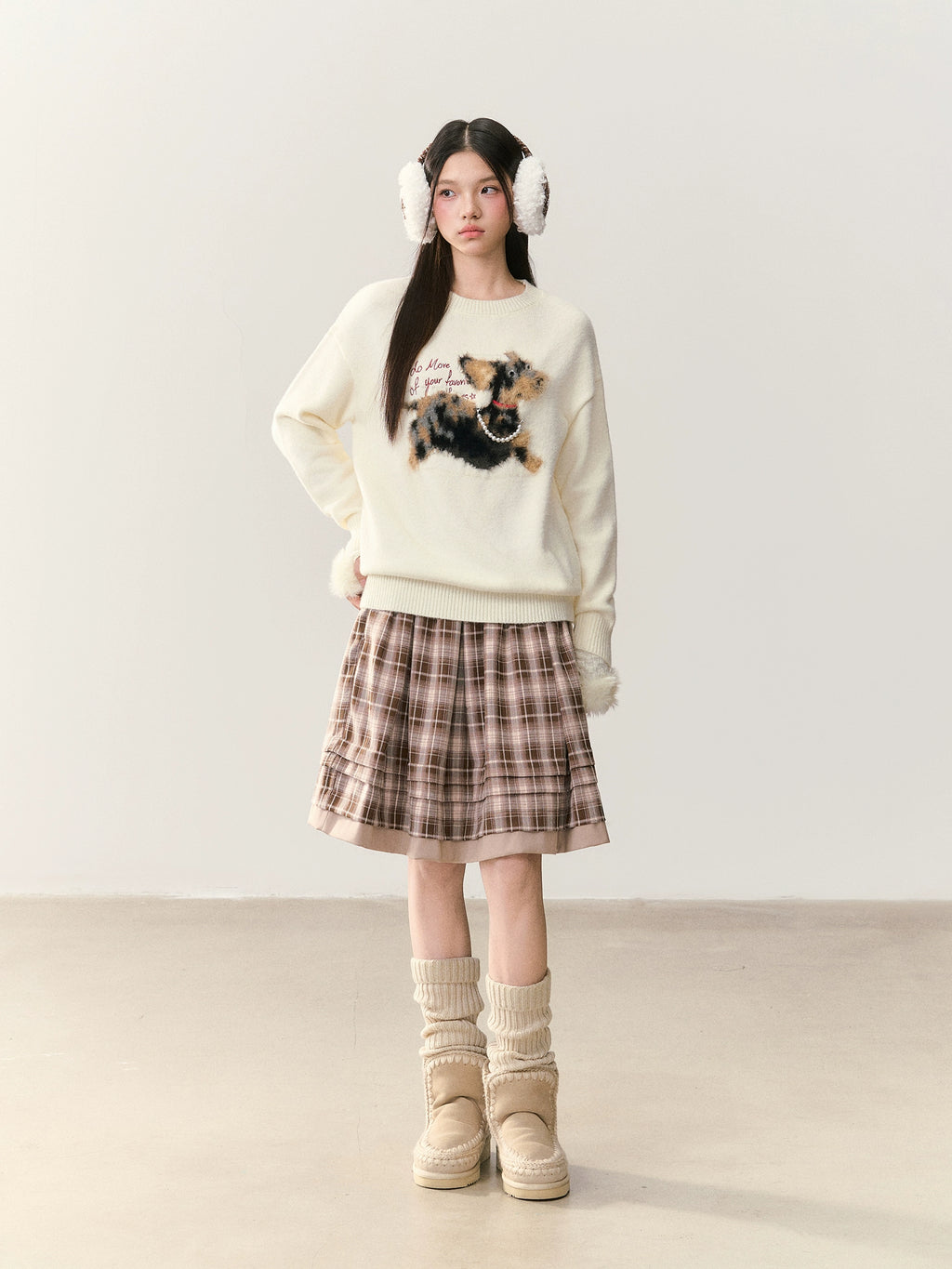 Umoumo Loose Casual Pearl Chain Embroidered Sweater