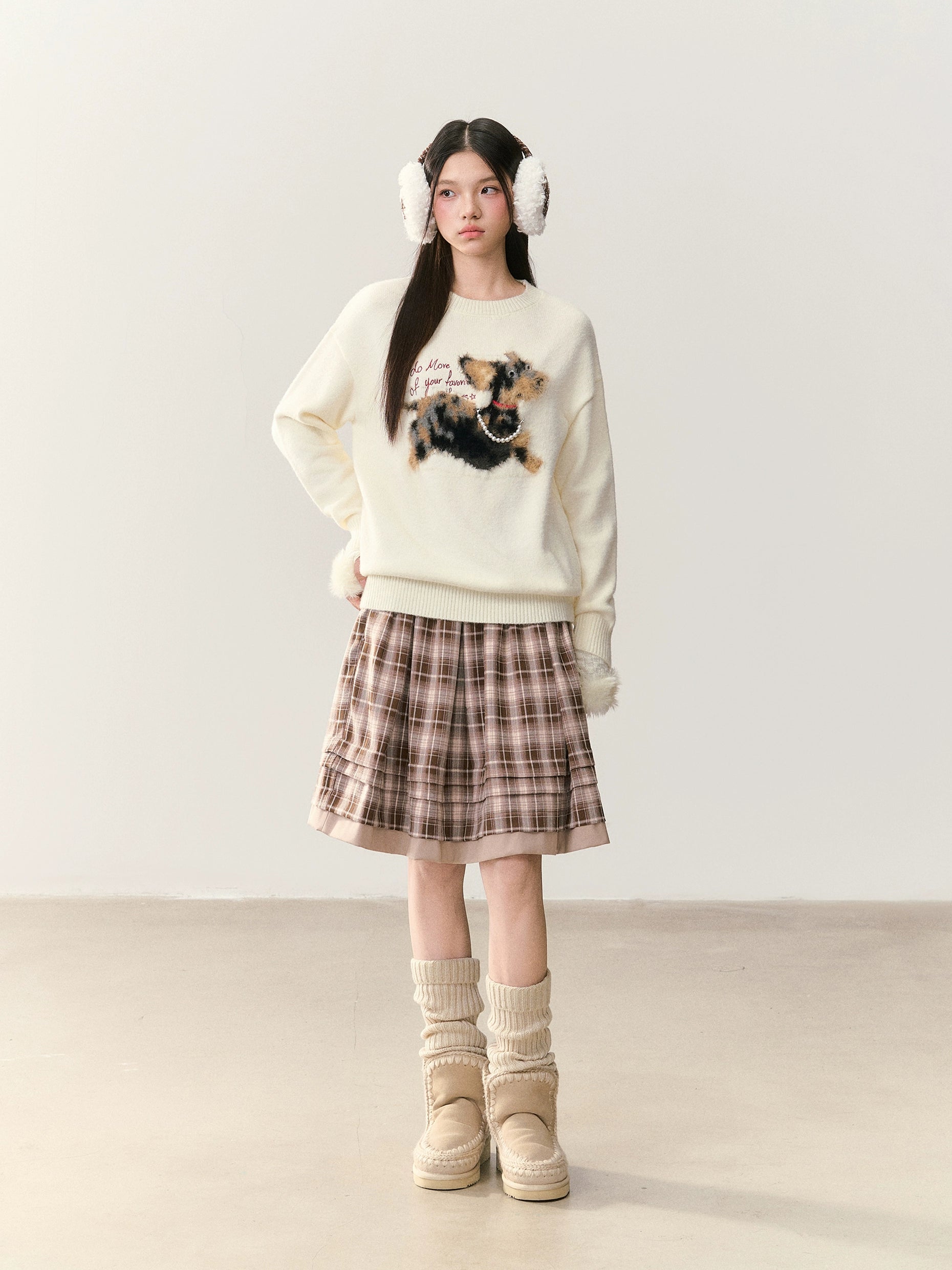 Umoumo Loose Casual Pearl Chain Embroidered Sweater