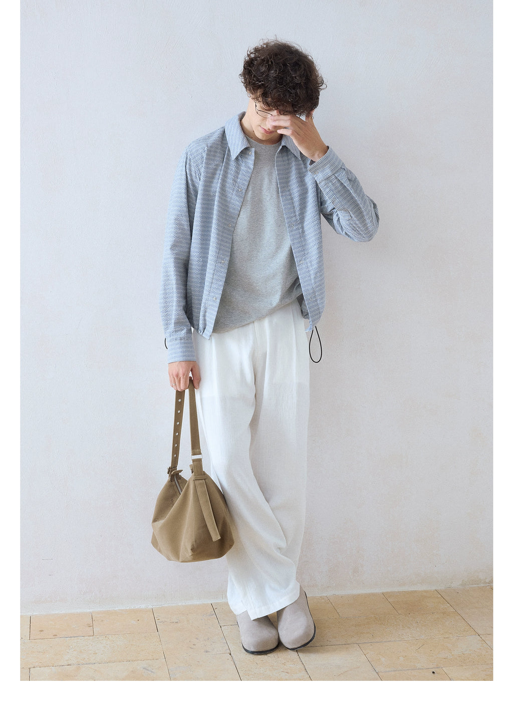 DIMC Wrinkled Texture Small Plaid Long-sleeved Shirt