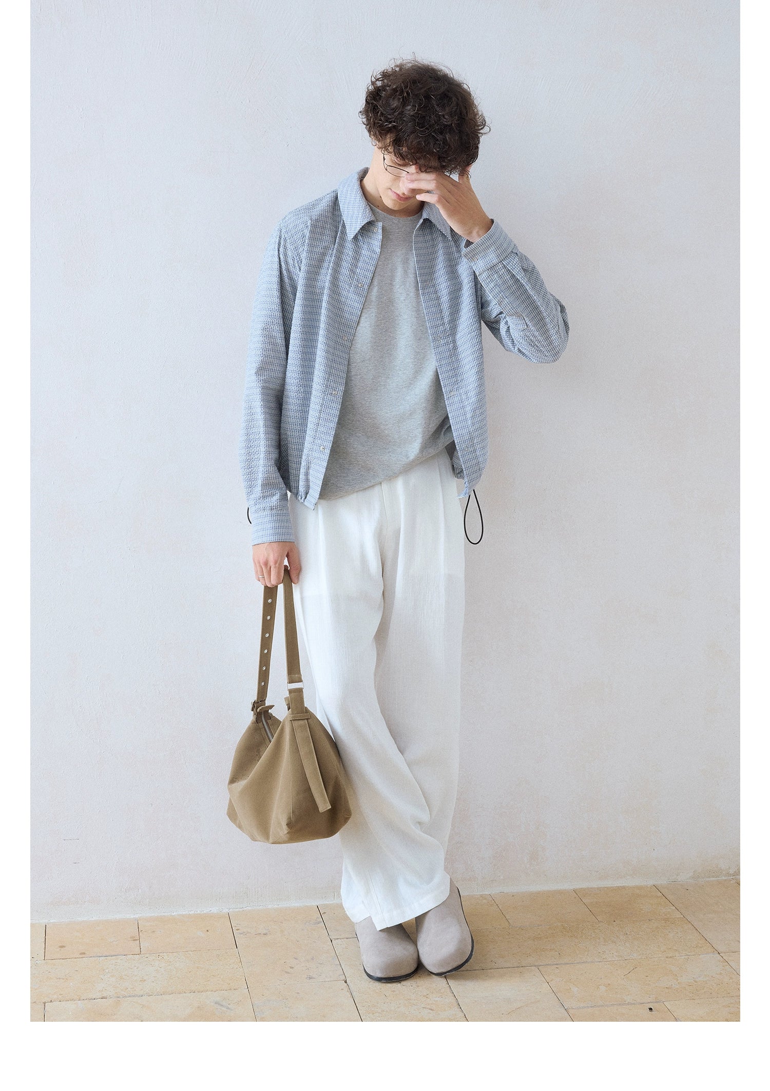 DIMC Wrinkled Texture Small Plaid Long-sleeved Shirt