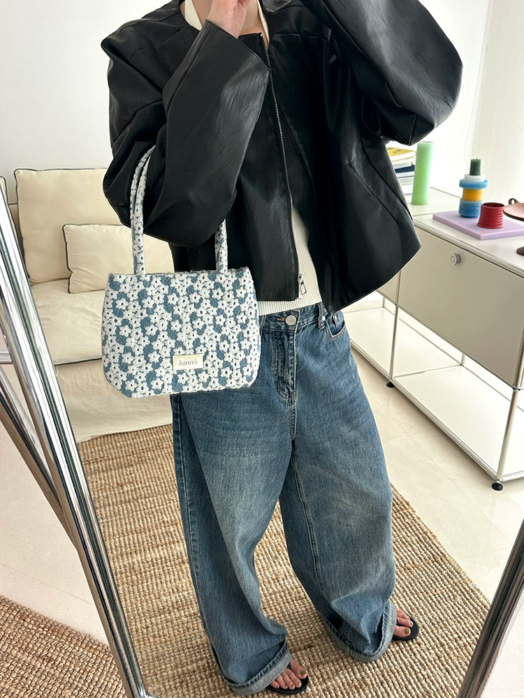 ENNUI Exquisite Three-dimensional Flower Embroidery Tote Shoulder Handbag