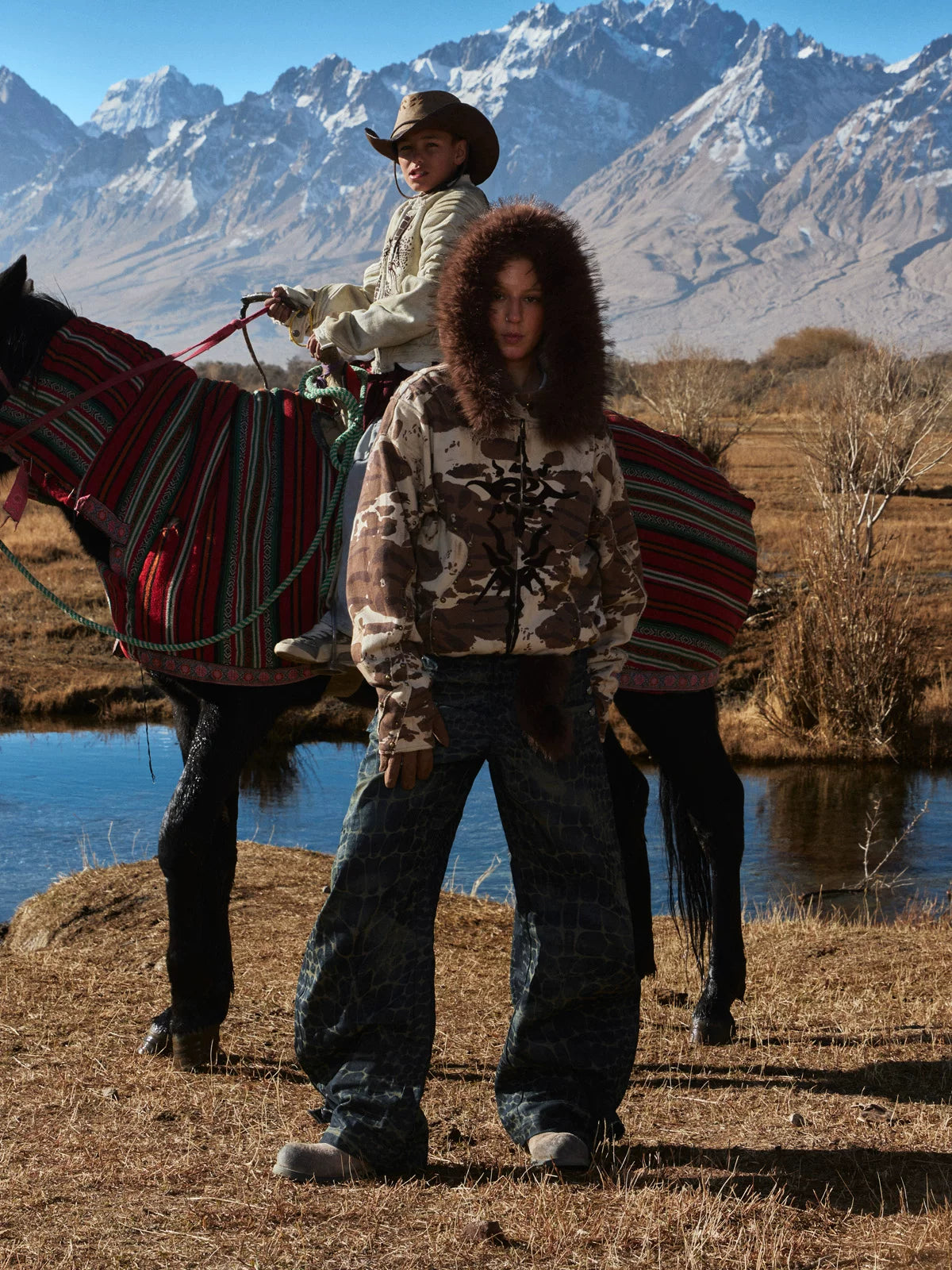 PERSONSOUL * Crocodile Wide-leg Jeans